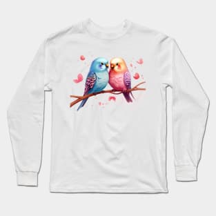 Valentine Kissing Budgerigar Bird Couple Long Sleeve T-Shirt